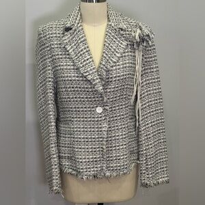 Anne Carson Black and White Tweed Textured Blazer NWOT